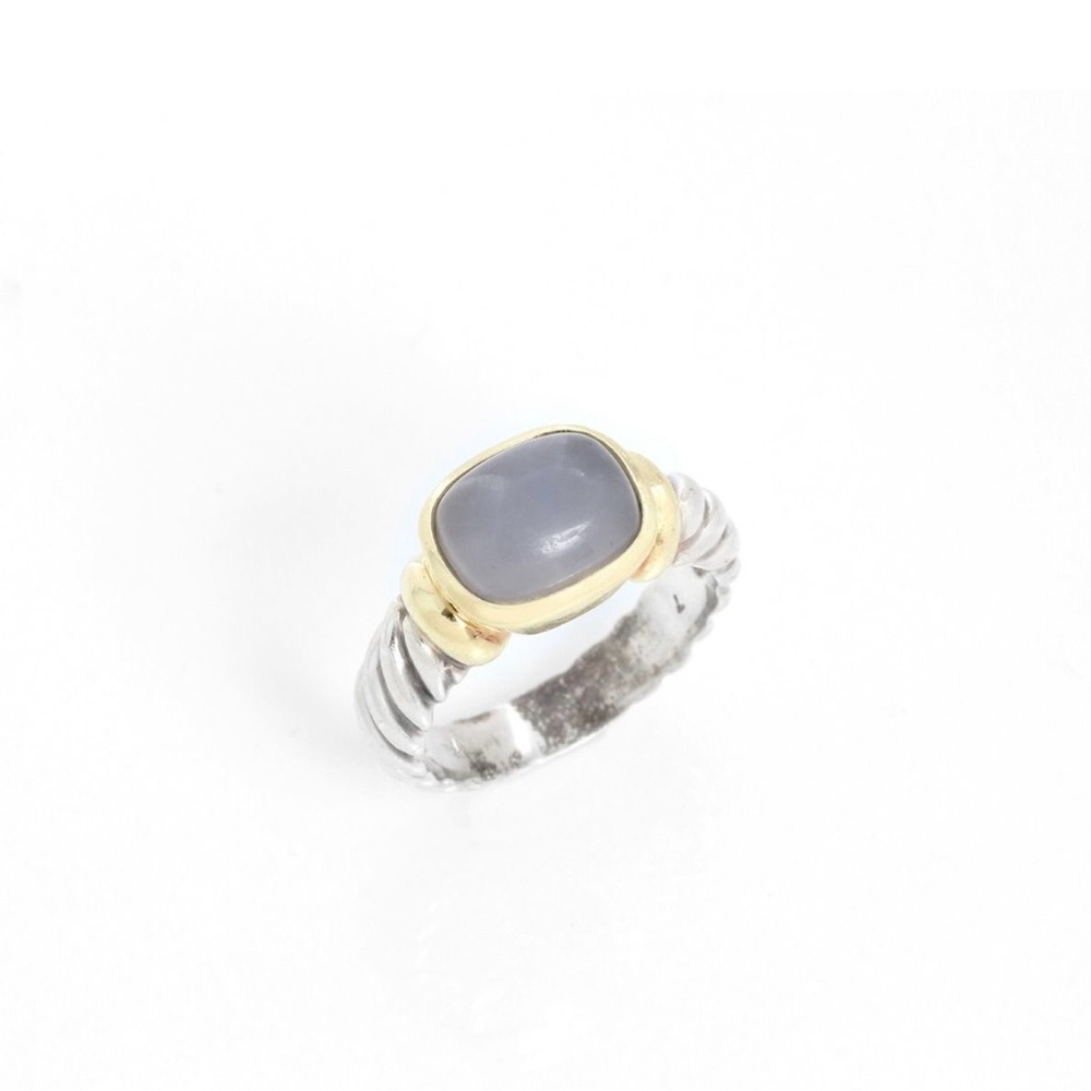 David Yurman Classic Chalcedony Stone Cable Ring.  Silver and 14K Gold.